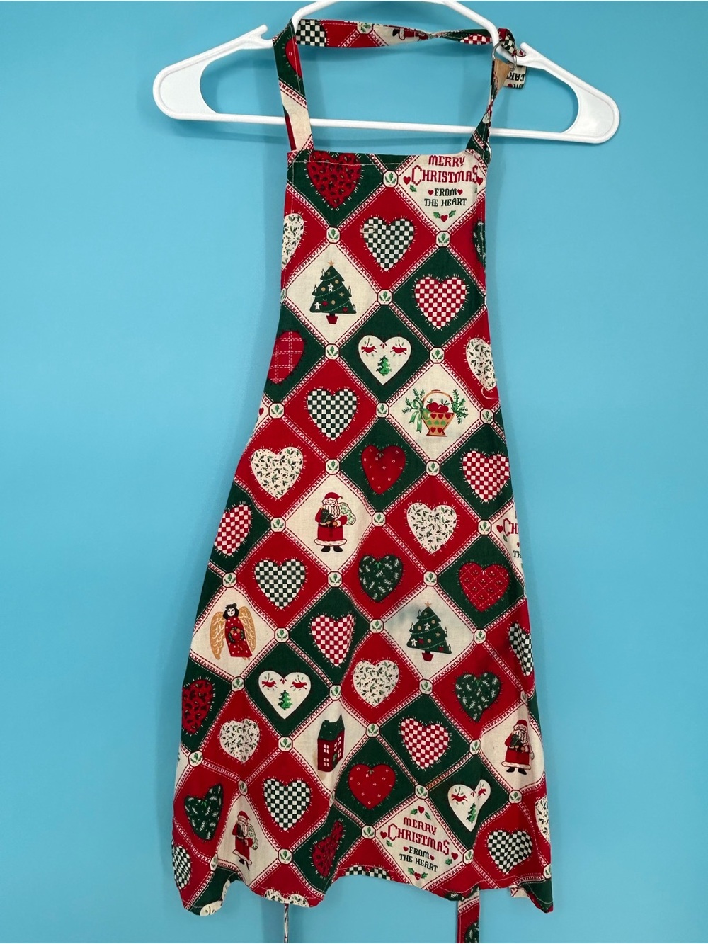 Festive Christmas Hearts & Trees Apron - Red Green‎ Cream